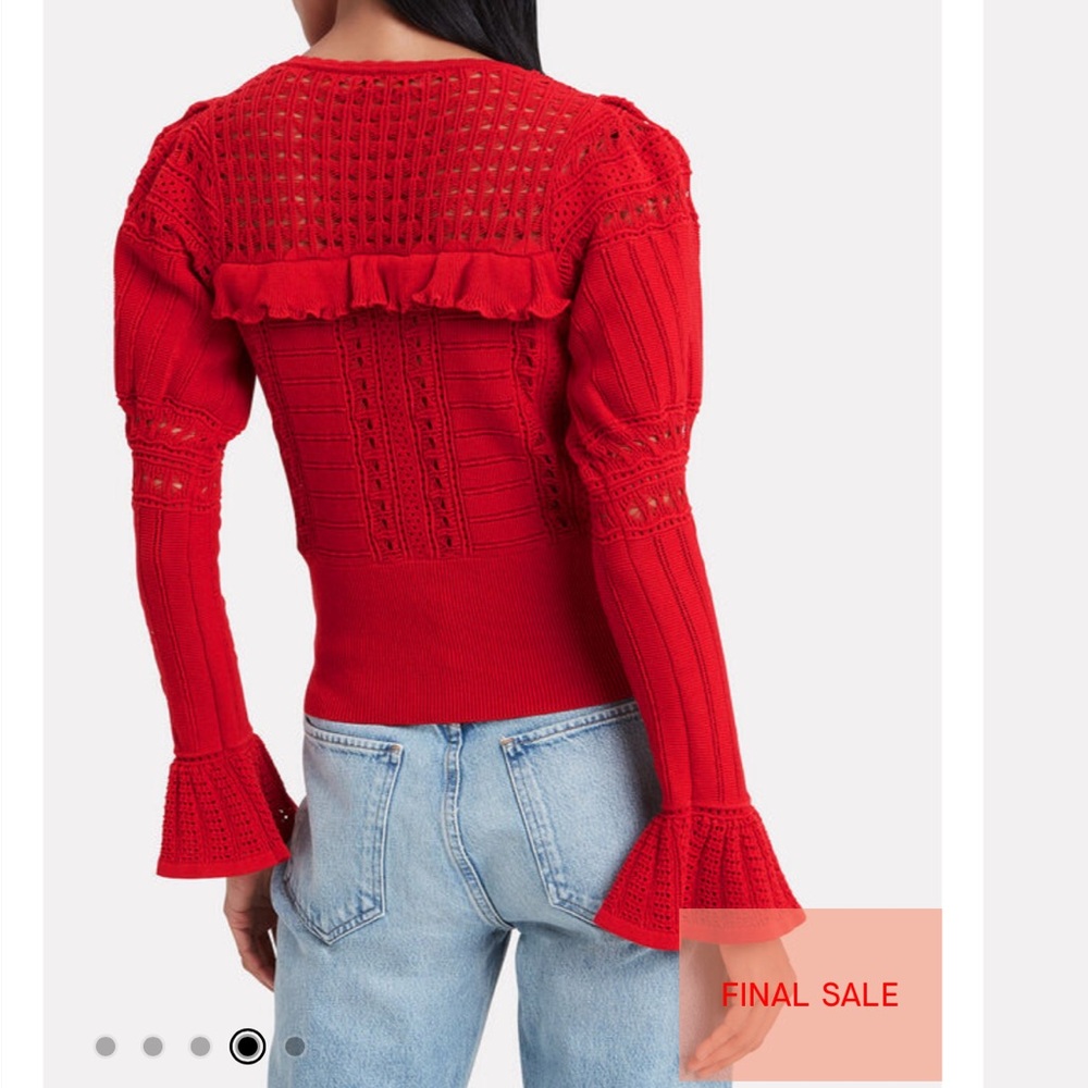 Women’s Self-Portrait Dark Red Knitted Lace Top Size Large - Picture 7 of 8